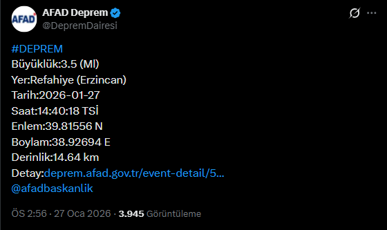 Erzincan Refahiye Deprem