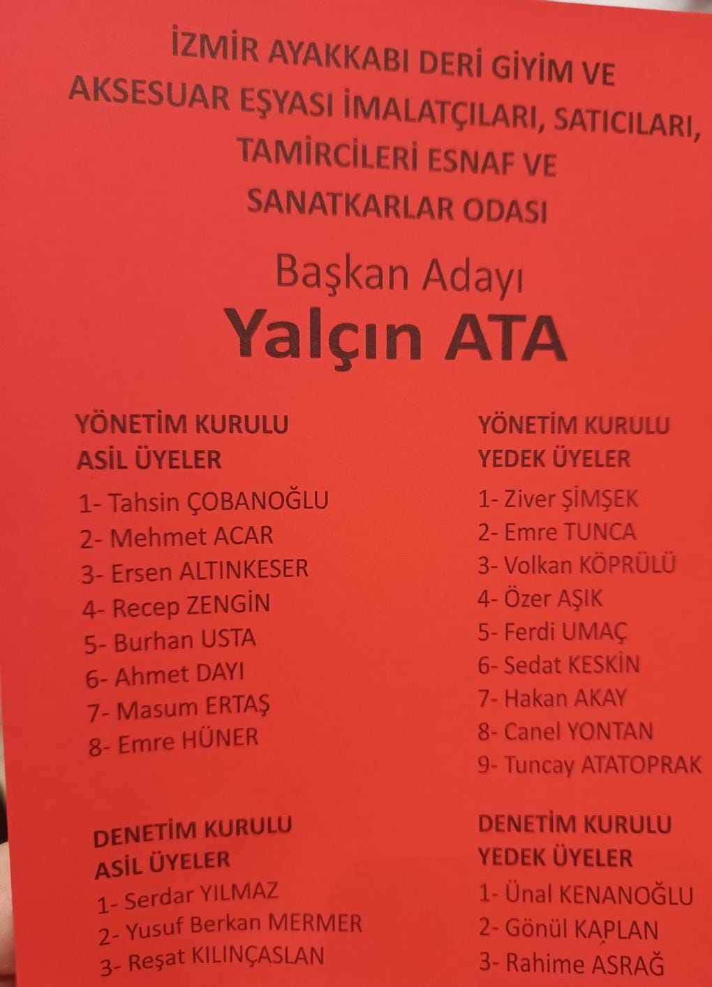 Yalçın Ata'nın listesi şu şekilde: