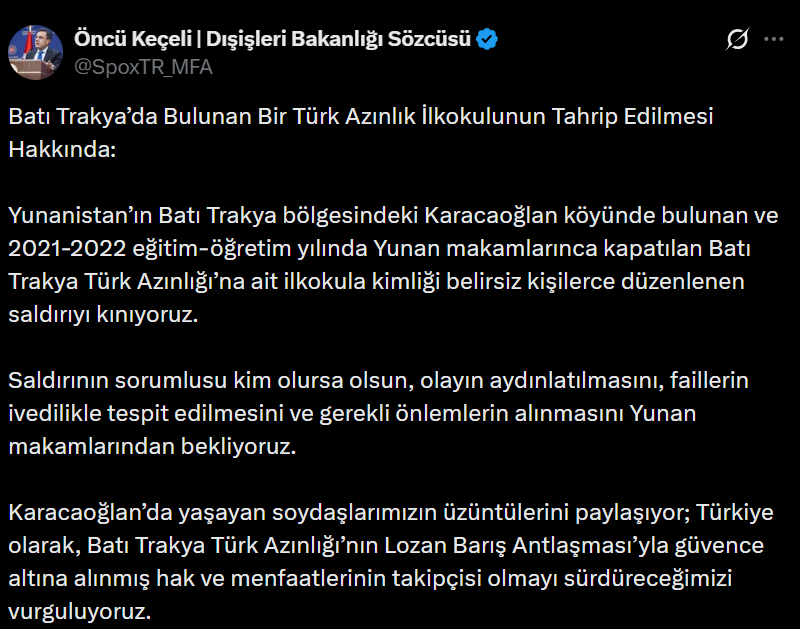 Yunanistandaki Türk Okuluna Saldırı