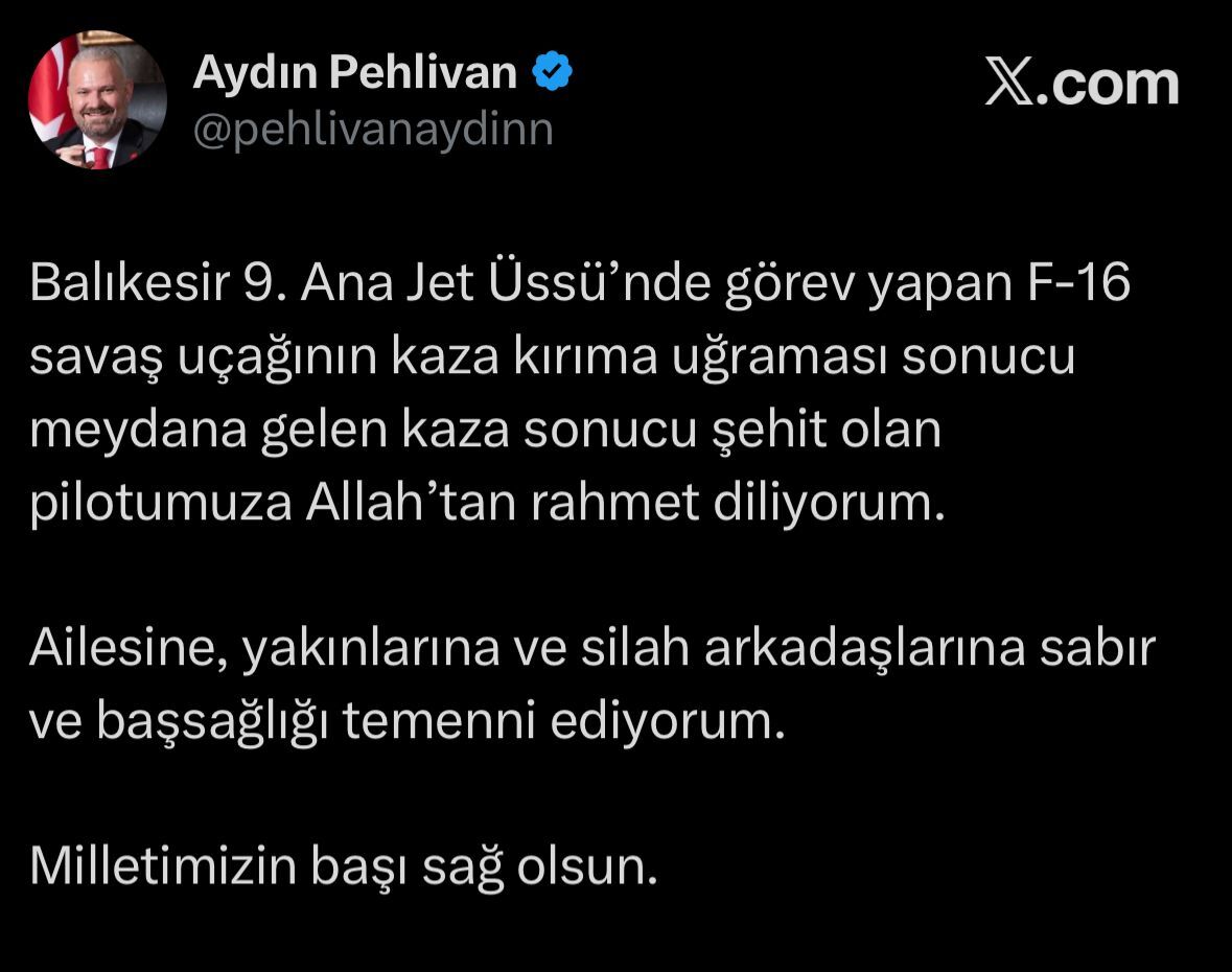 Aydın Pehlivan: "Silah arkadaşlarına sabır temenni ediyorum"