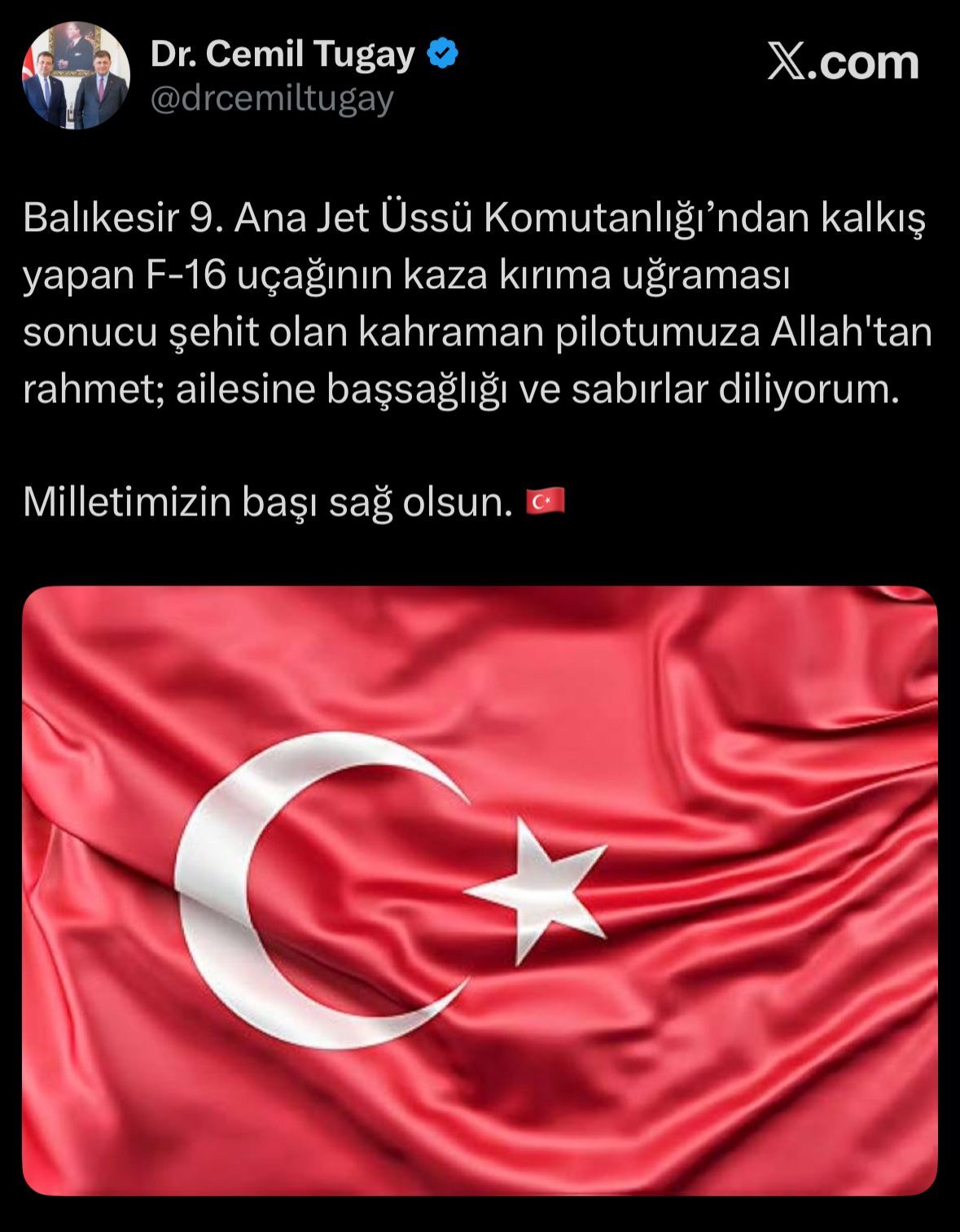 Cemil Tugay: "Milletimizin başı sağ olsun"