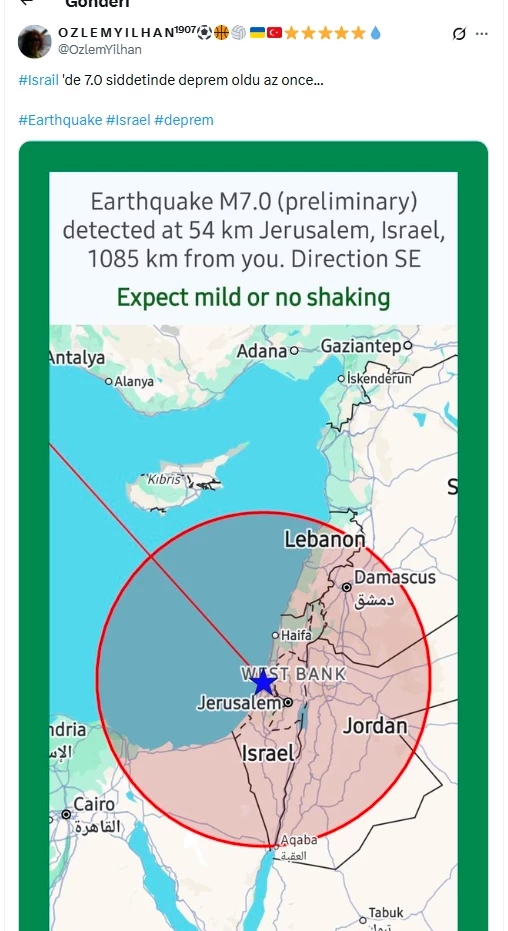 Israil Deprem Bildirimi Türkiye 2