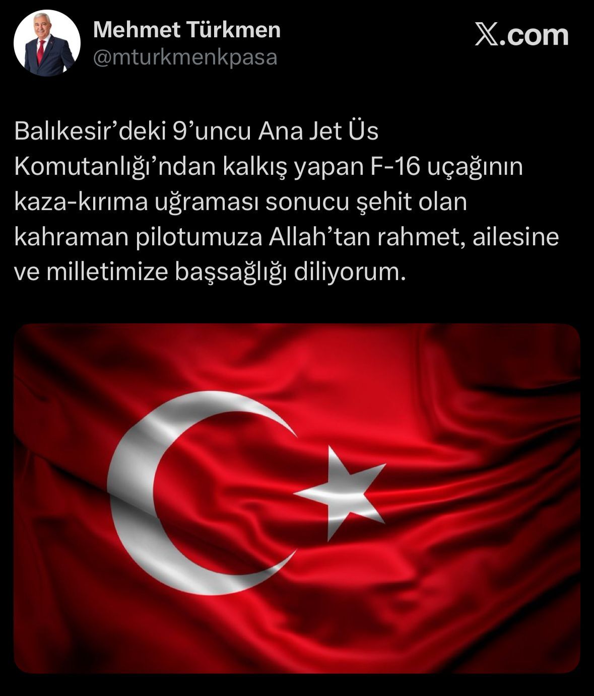 Mehmet Türkmen’den taziye mesajı