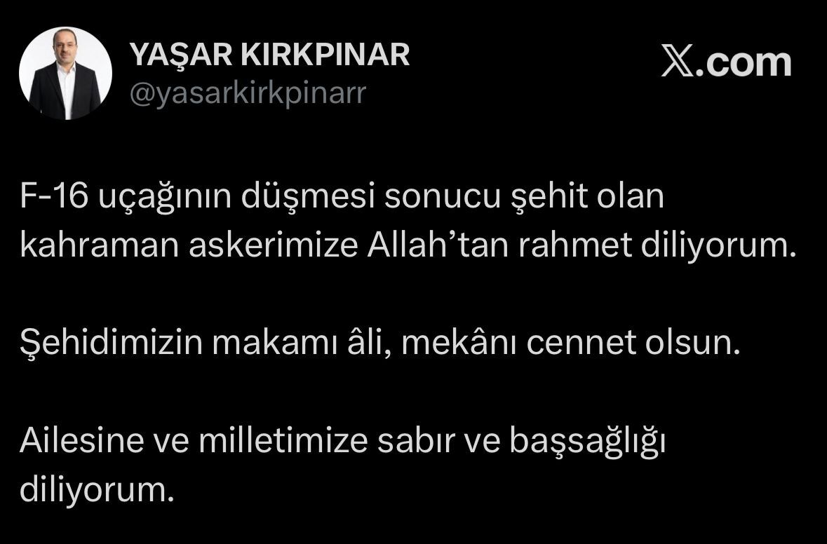 Yaşar Kırkpınar: "Kahraman askerimize Allah'tan rahmet"
