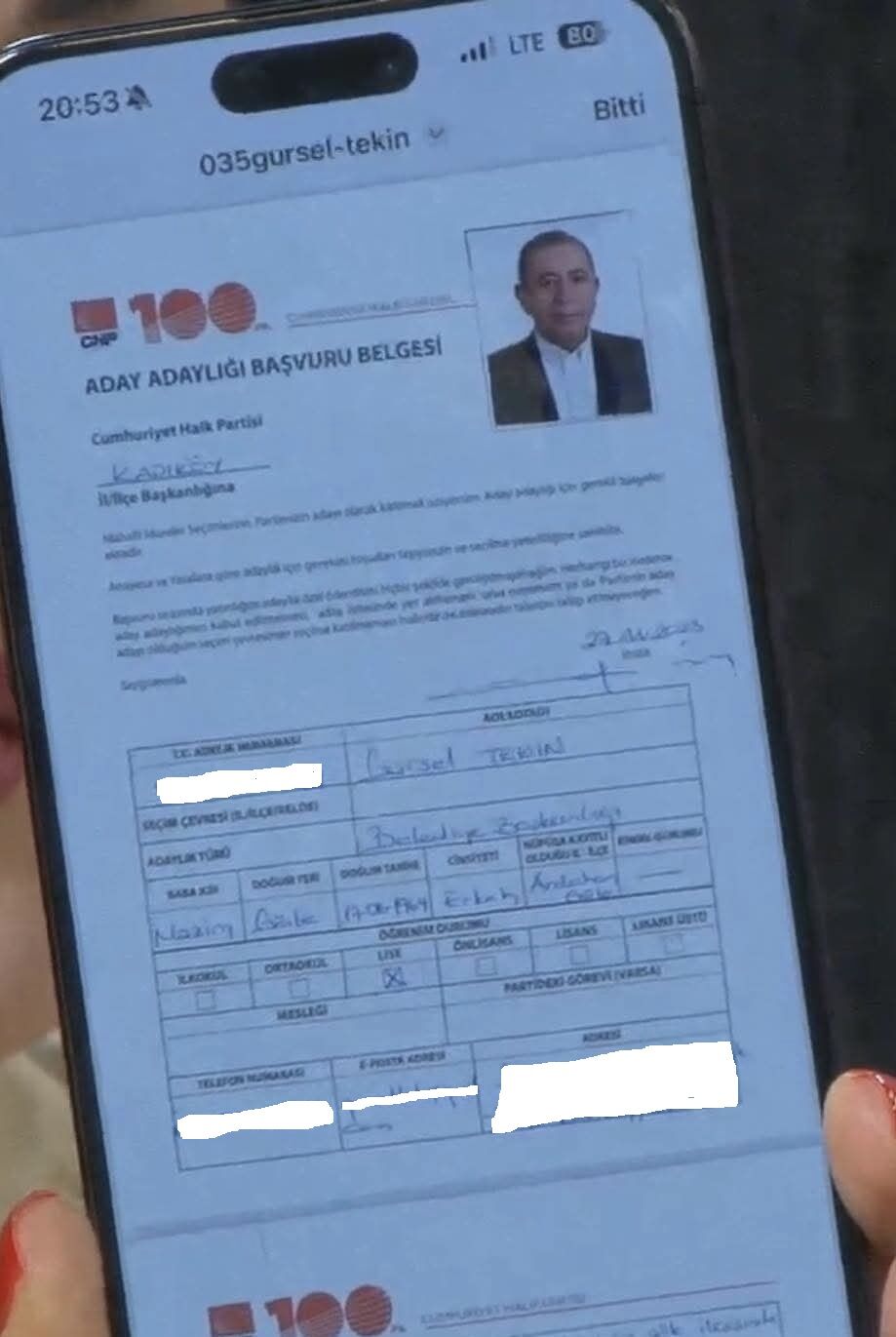 Gürsel Tekin'in başvurusu