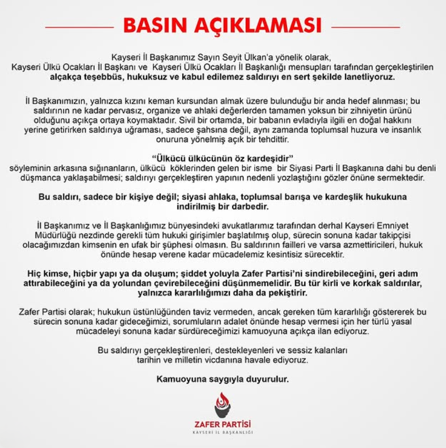 Kayseri Zafer Partisi Açıklama