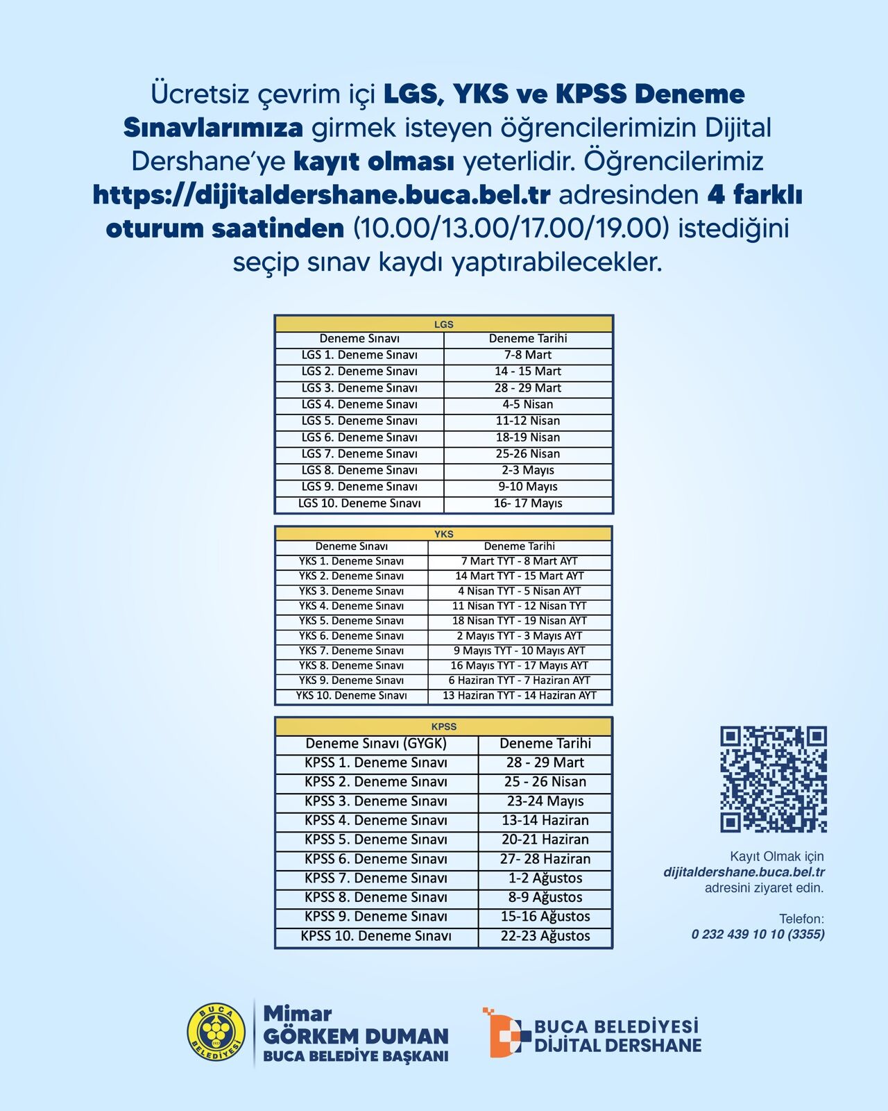 Esnek saat alternatifleri ile kişiye özel sınav takvimi