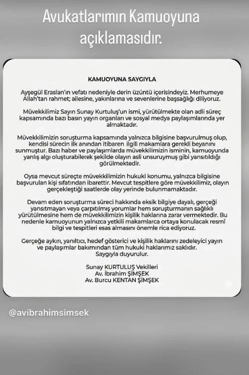 Sunay Kurtuluş’tan Açıklama