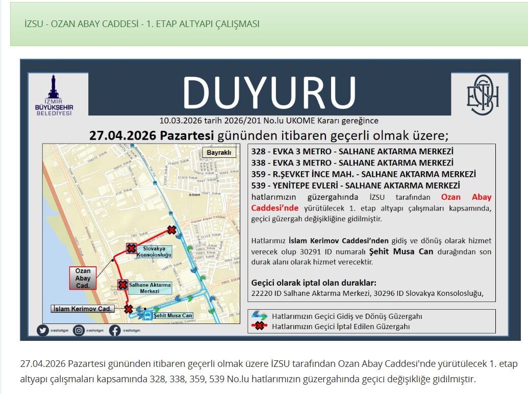 Bayraklı’da Salhane aktarma devre dışı