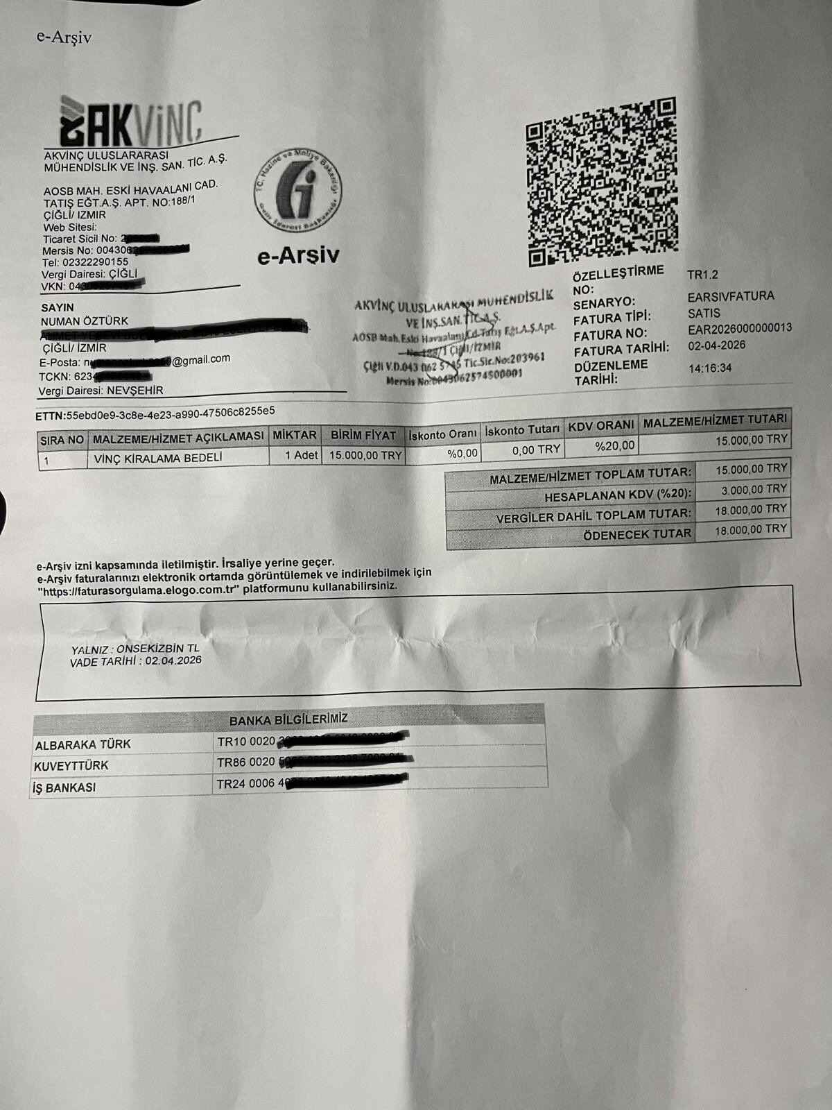 Vinçle ilgili belge