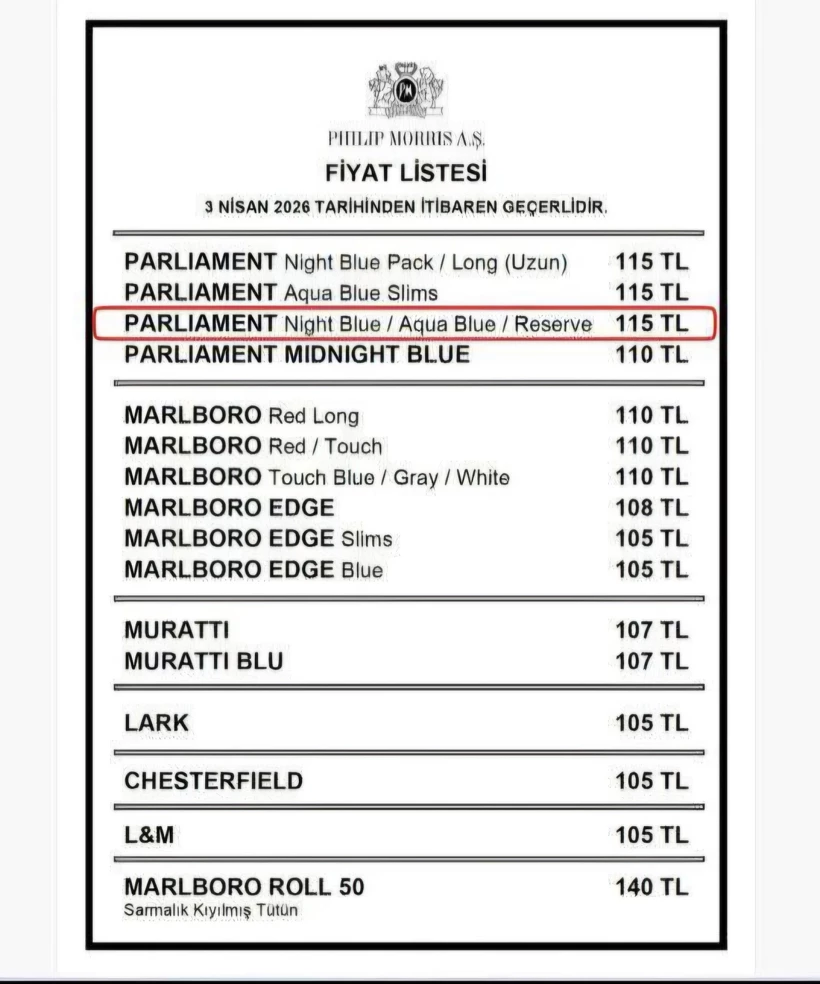 Sigara Fiyat Listesi