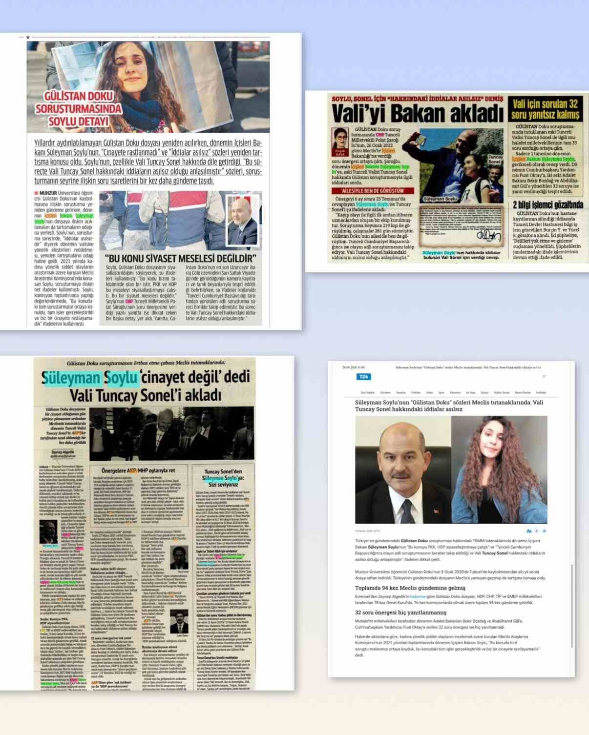 Soylu'nun tepki gösterdiği haberler