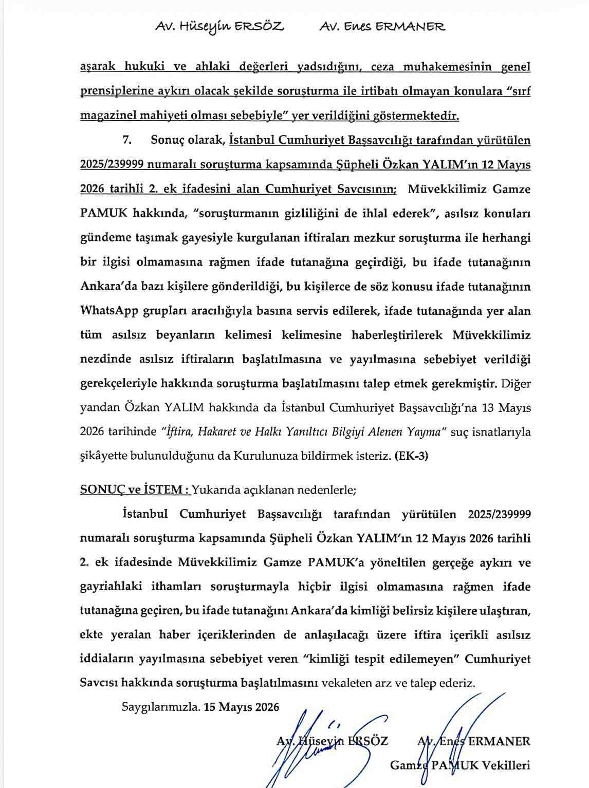 Pamuk, HSK'ya suç duyurusunda bulundu