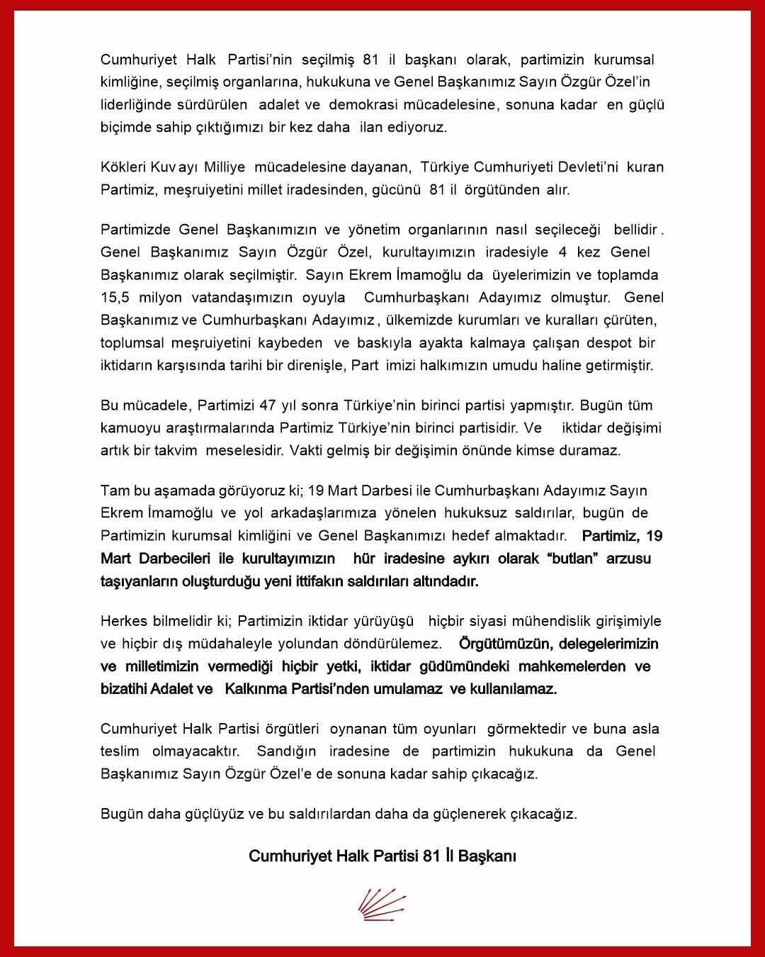 CHP'li 81 il başkanından ortak açıklama