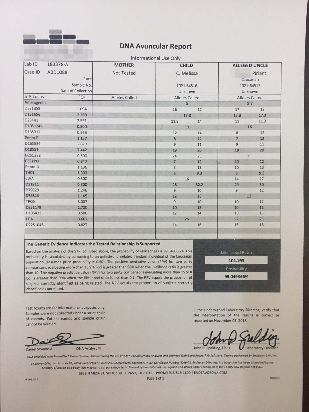 DNA testi sonucu yüzde 99,9 çıktı