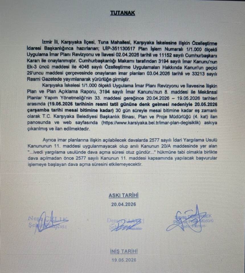 Karşıyaka iskelesi için 19 Mayıs'ta itiraz süresi doluyor