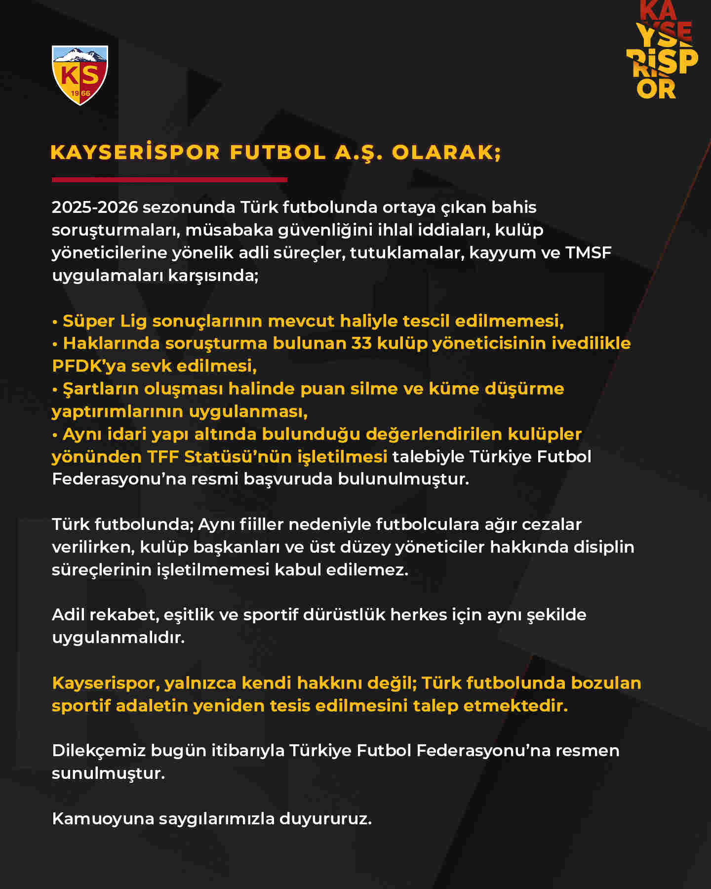 Kayserispor açıklama