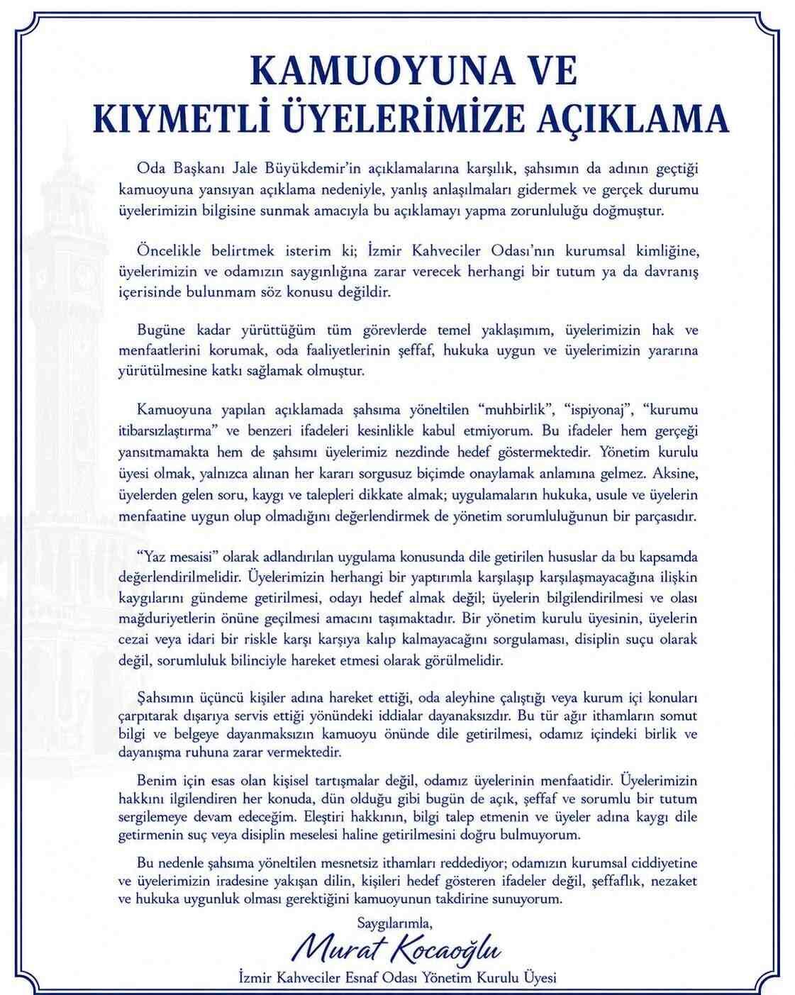 Kocaoğlu açıklama
