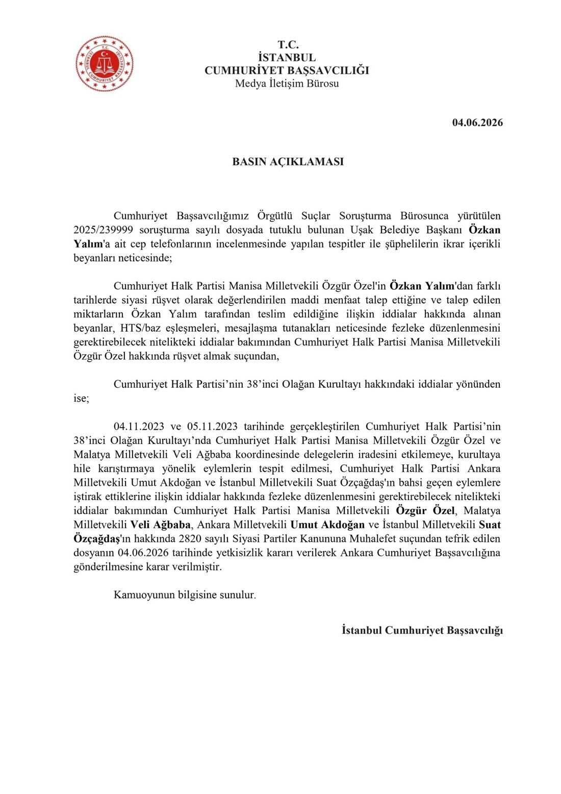 Savcılık açıklama