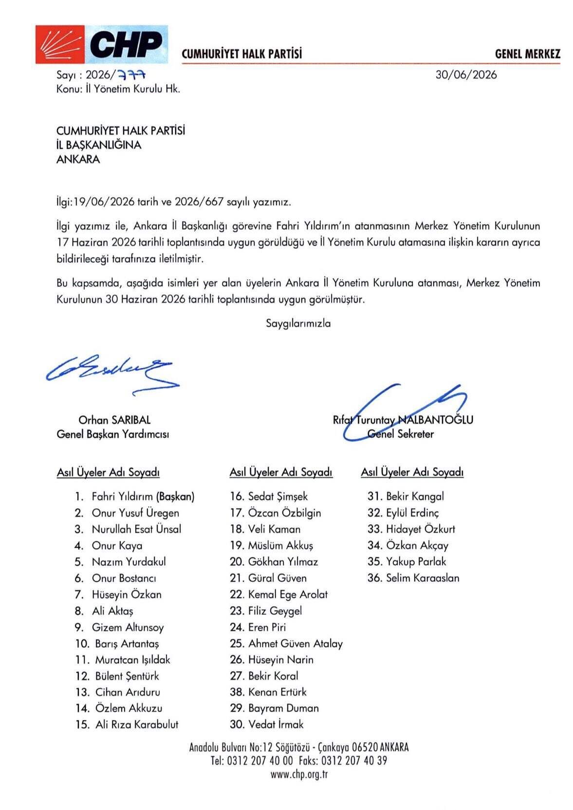 CHP Ankara  il yönetim kurulu