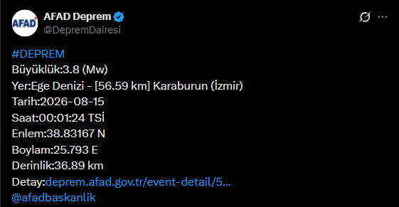 Karaburun Açıkları Deprem