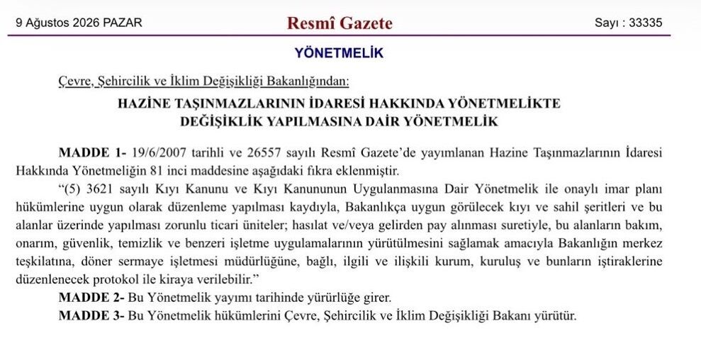 Sahiller için yeni düzenleme