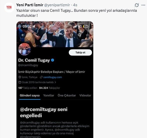 Cemil Tugay engellemiş.