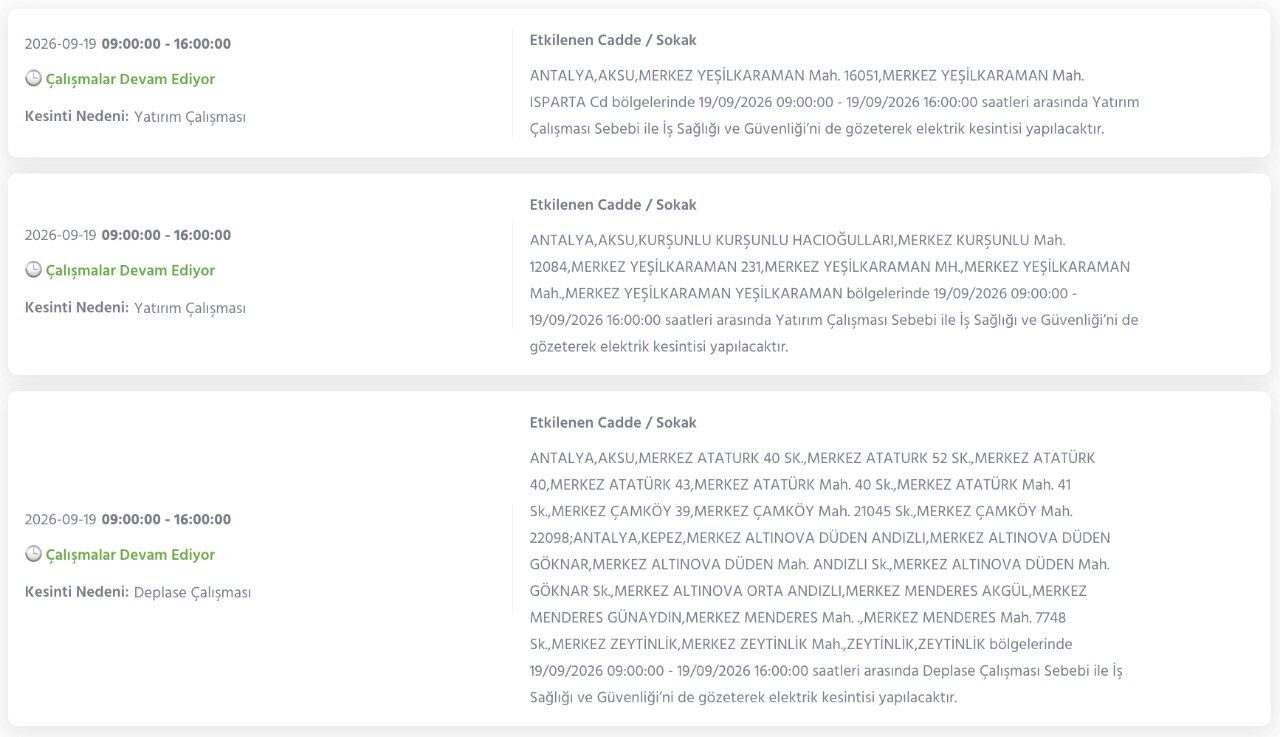 Antalya Elektrik Kesintiler