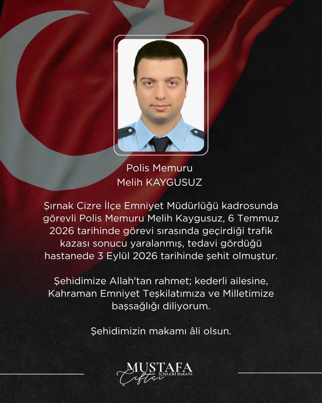 Şırnak’ta Trafik Kazasında Yaralanan Polis Memuru Kaygusuz Şehit Oldu