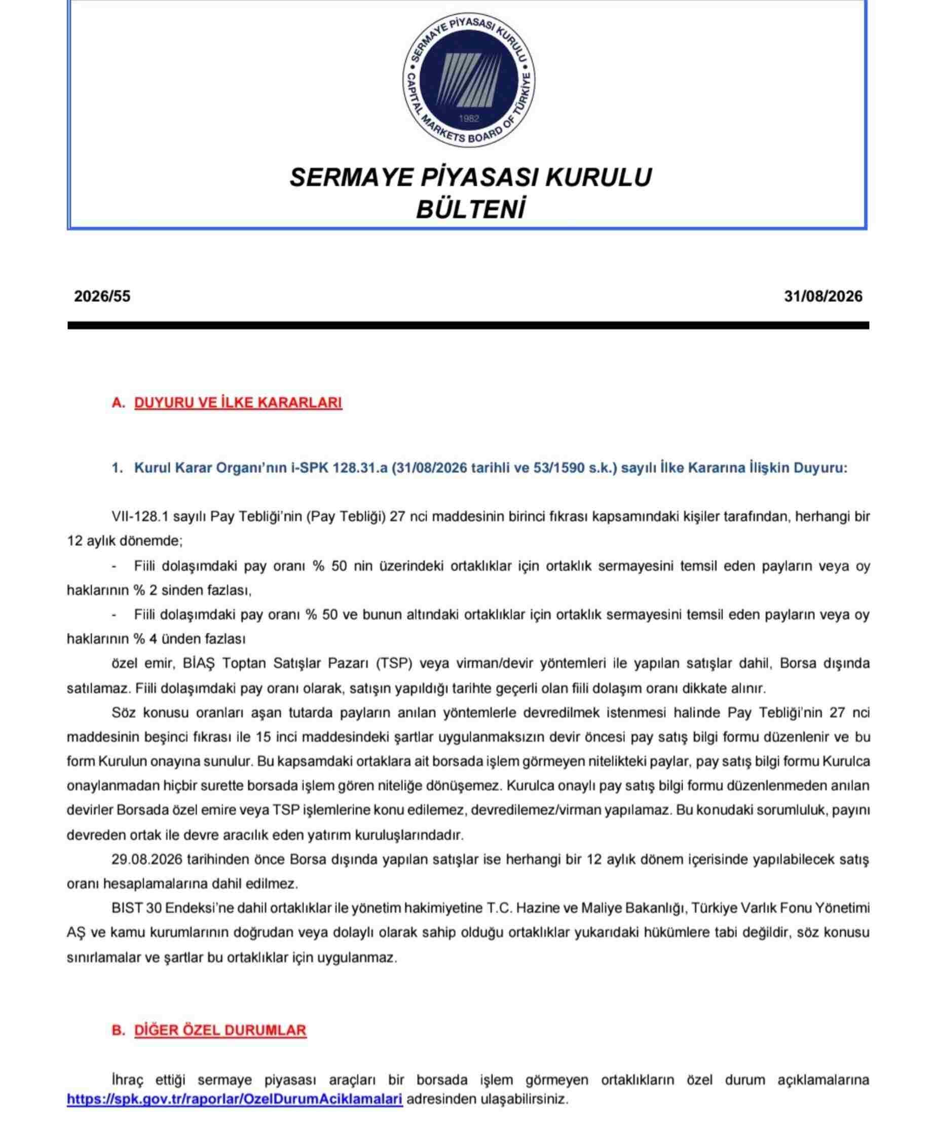 SPK duyurdu