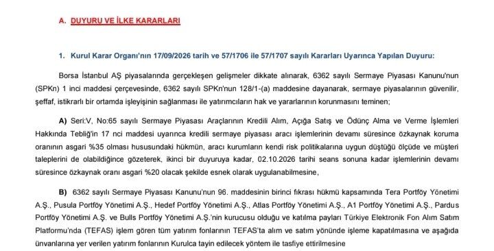 SPK duyurdu