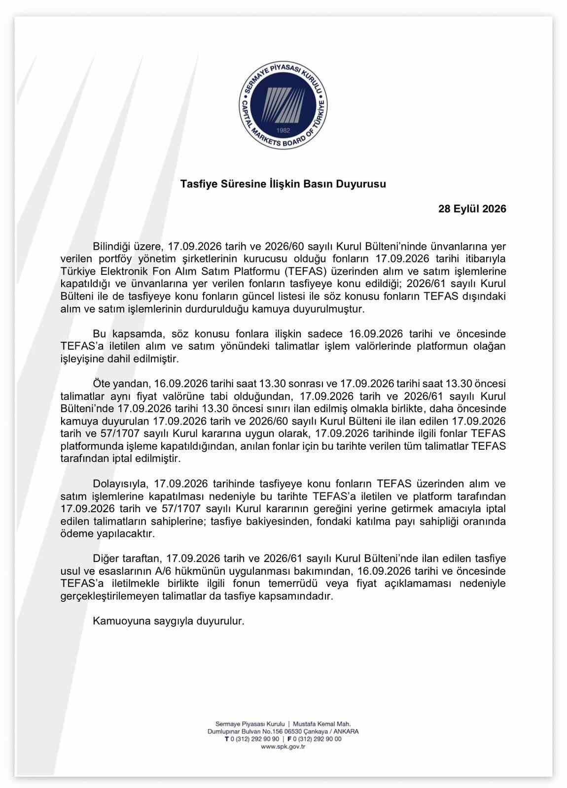 SPK'dan gece yarısı açıklaması