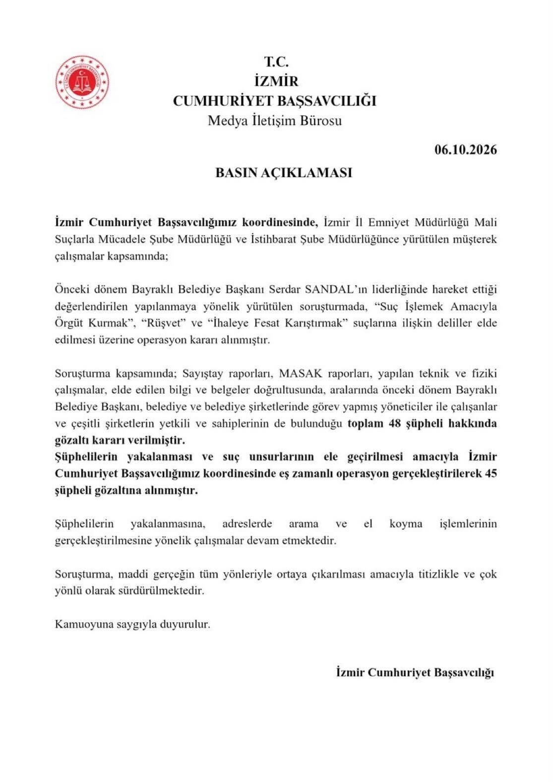 Savcılık operasyon duyurusu