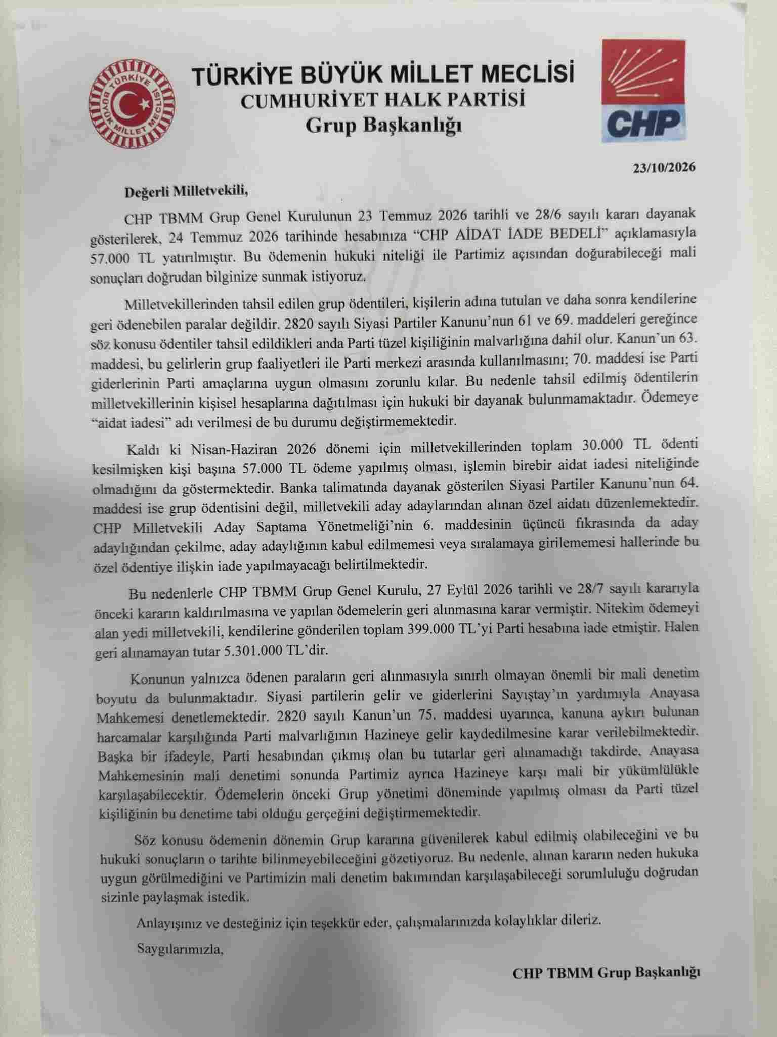 CHP'den ihtar