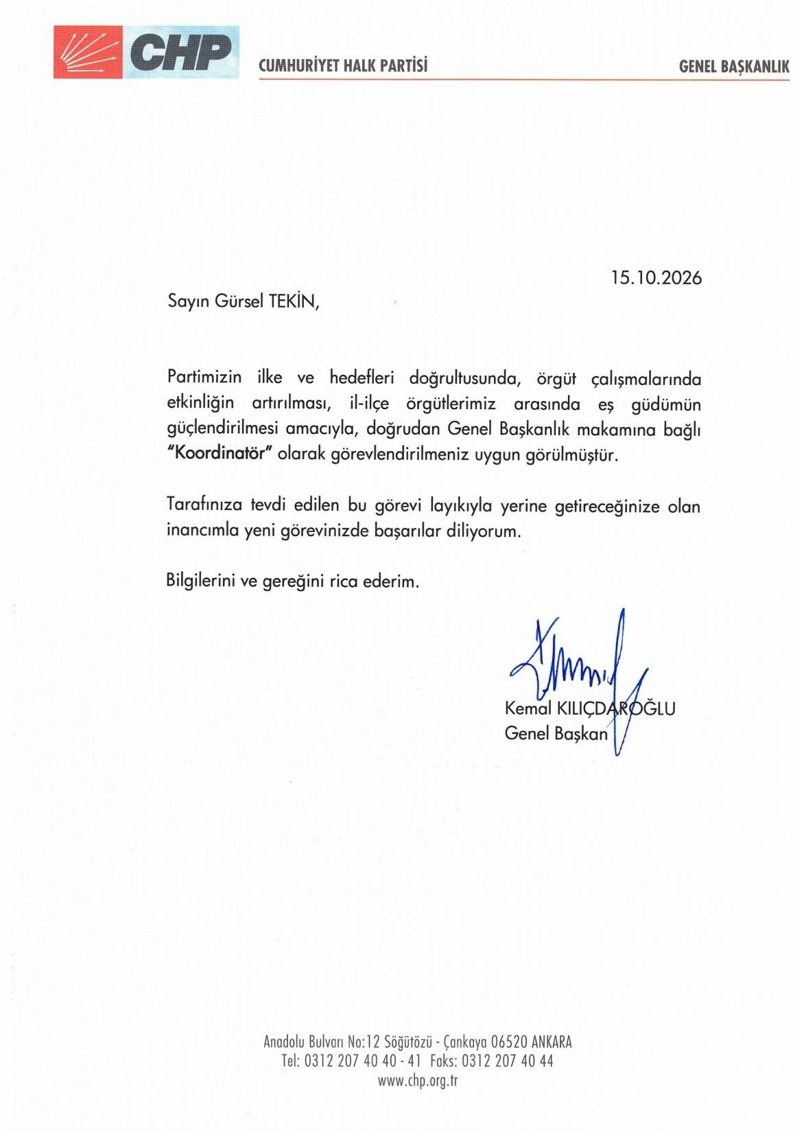 Gürsel Tekin’e Kılıçdaroğlu’ndan Yeni Görev (2)